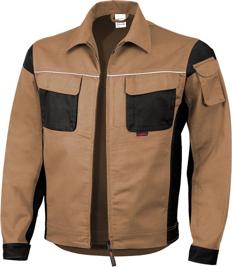 Qualitex Arbeitsjacke - strapazierfähige PROfessionals Arbeitsjacke - faserverstätkt MG 245 g - in Farbe: khaki/schwarz - Herren: M - Damen: 42