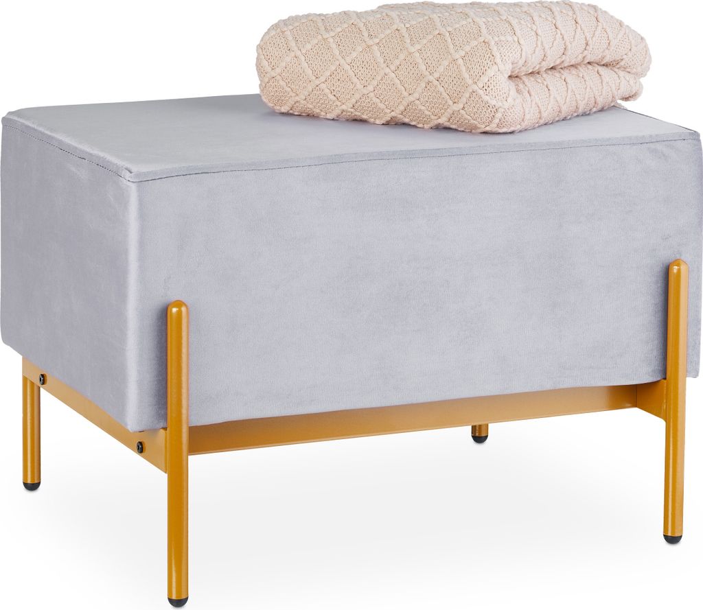 Relaxdays Sitzbank Samt, Polsterbank mit Metallfüßen, Samtsitzbank Schlafzimmer, Flur, HxBxT: 40 x 60 x 43 cm, grau