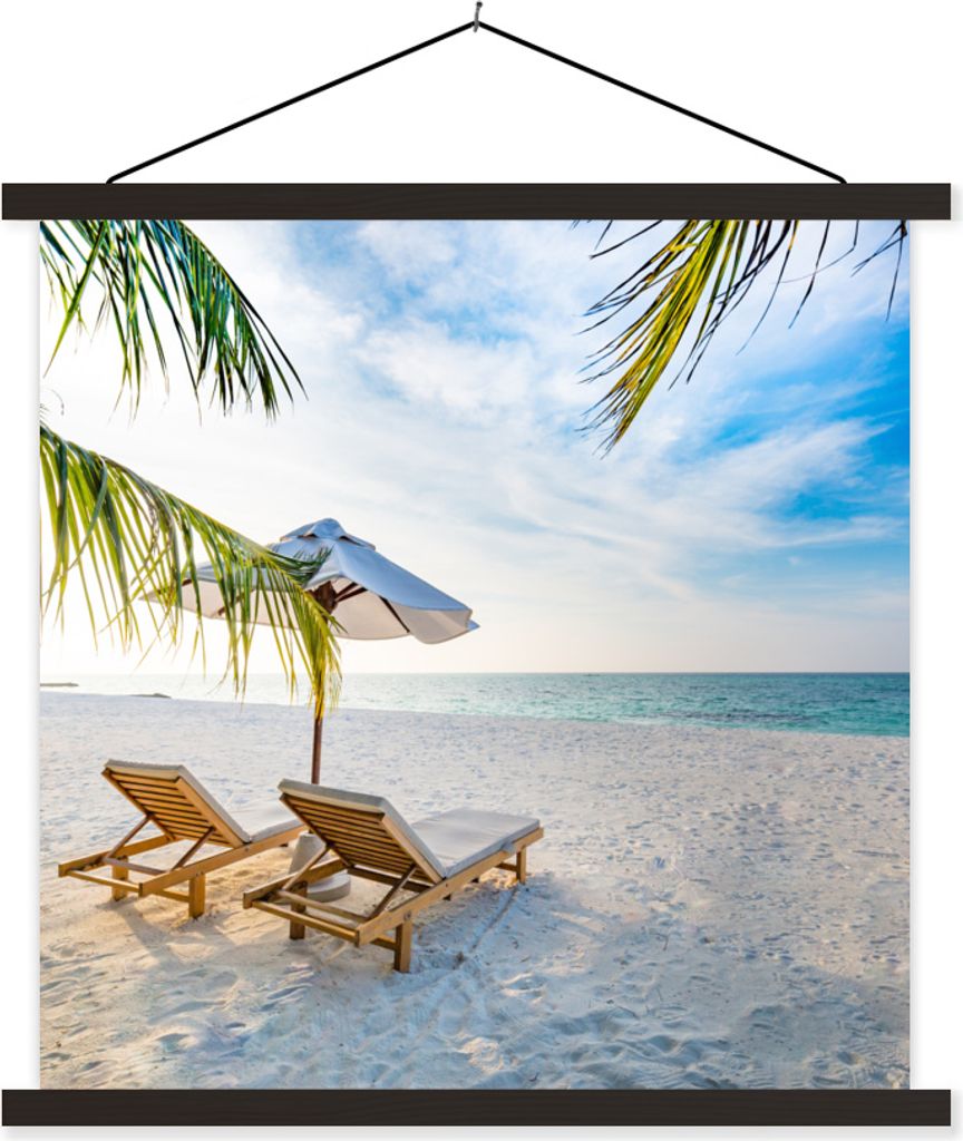 MuchoWow Textilposter Strandkorb - Sonnenschirm - Sonnenuntergang 60x60 cm mit schwarzem Rahmen - Posteraufhänger