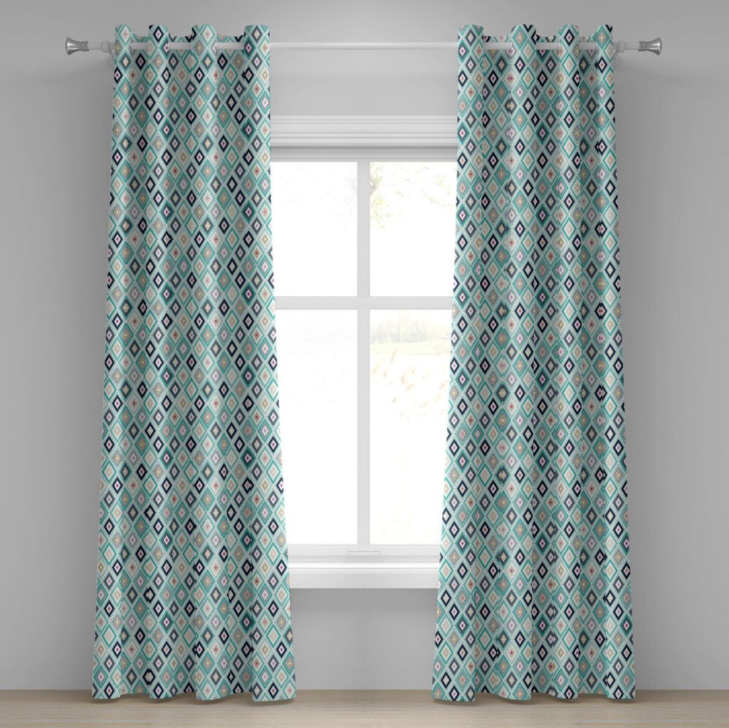 ABAKUHAUS Türkis Ösenvorhang, Punkte kritzeln Rhombus Diamant Formen bunte geometrische Muster Grafik, Dekorative 2-Panel-Fenstervorhänge, 280 c...