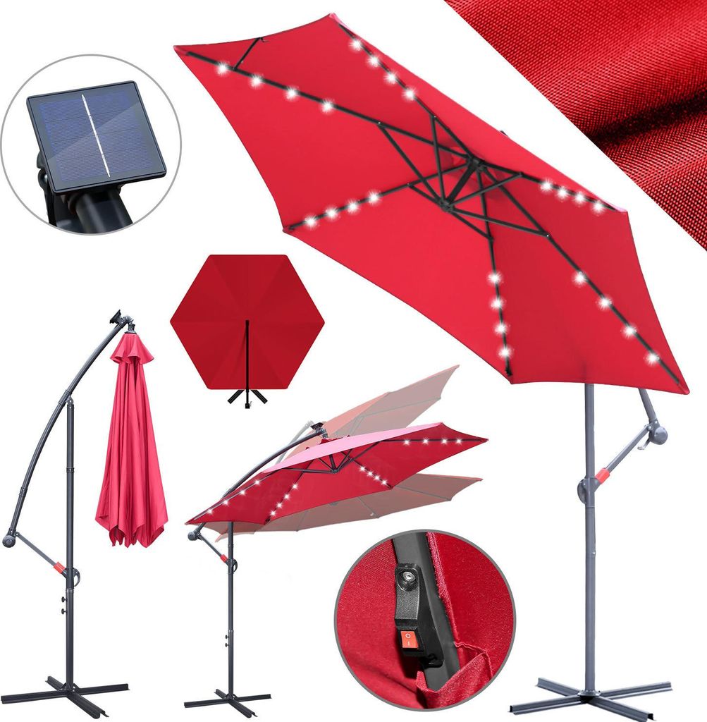 Izrielar Sonnenschirm 3m Rot mit LED – Leuchtender Gartenschirm für Grillabende & Terrasse