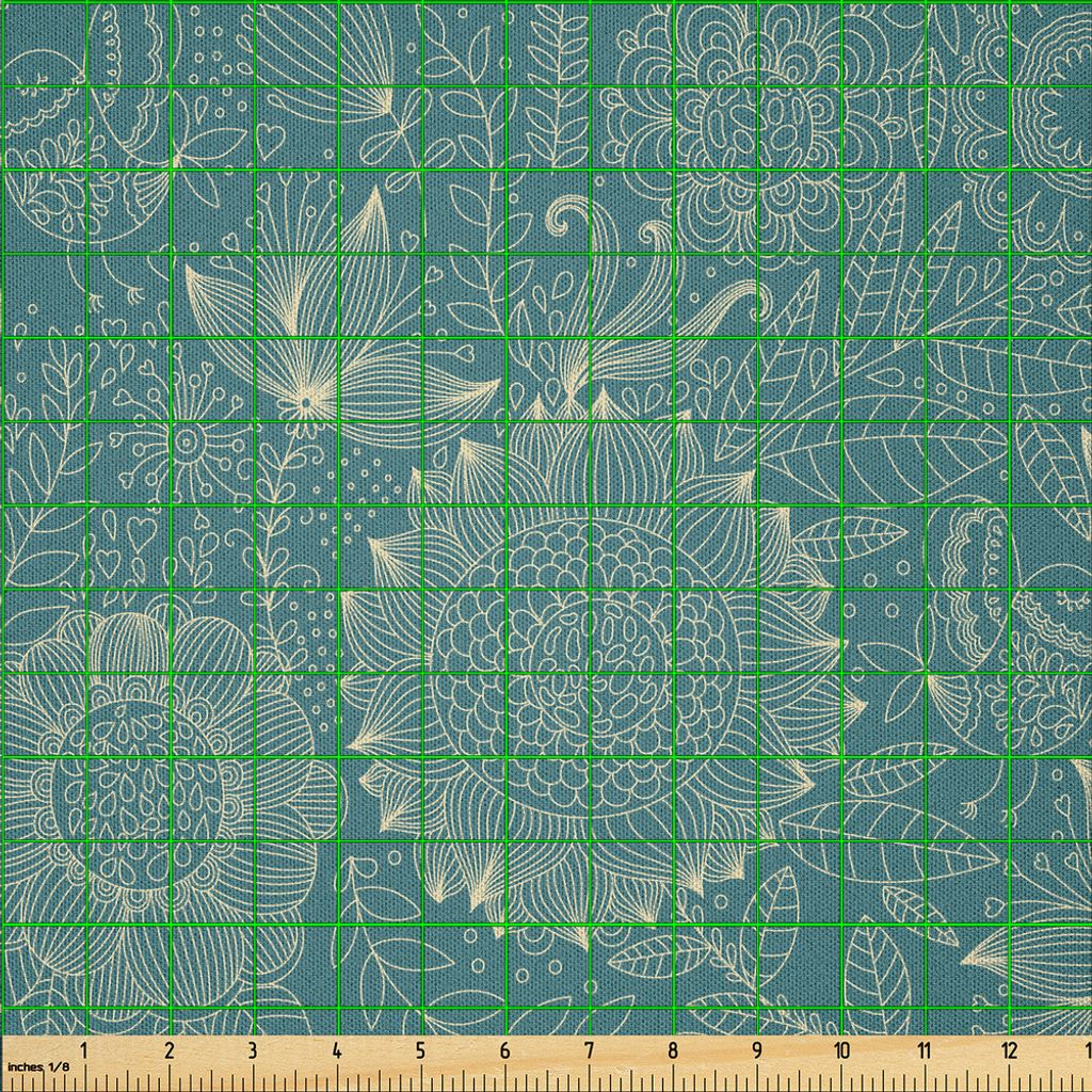 ABAKUHAUS Garten Microfaser Stoff als Meterware , Nostalgische Natur inspiriert Hand gezeichnete Stil Blumenmotive Kräuter Blätter Laub, 5 M (230...