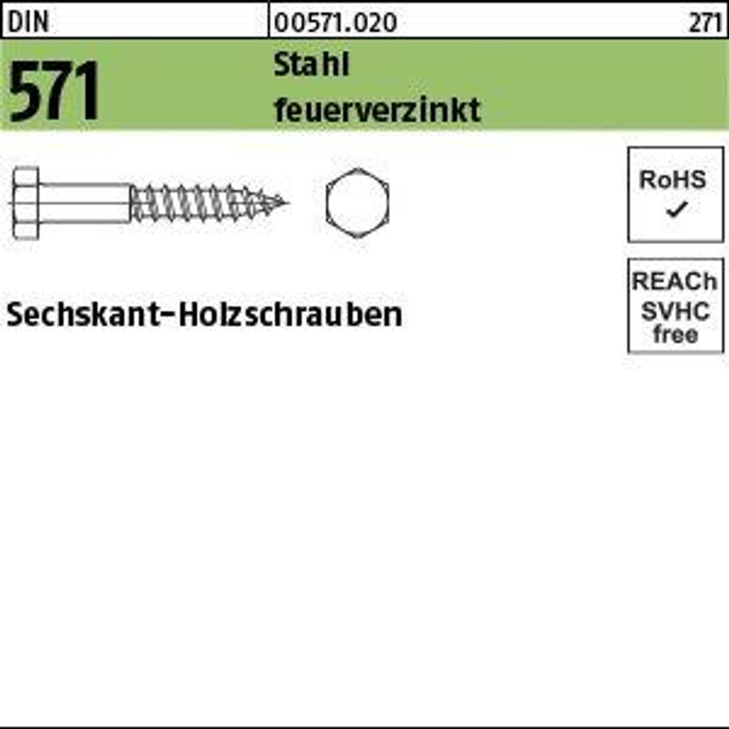 Reyher Sechskant-Holzschrauben DIN 571 Stahl 7x60 feuerverzinkt tZn (200)
