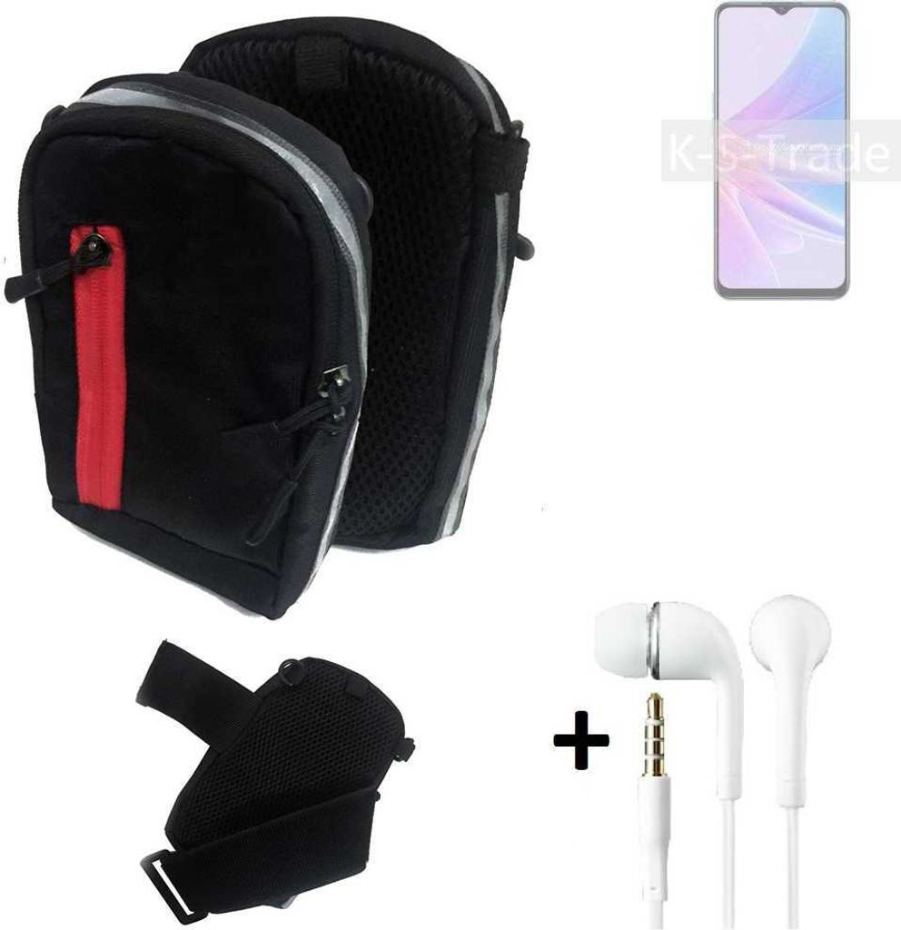 K-S-Trade Outdoor Gürteltasche Holster Umhängetasche + Kopfhörer kompatibel mit Oppo A58 5G schwarz Handy Tasche Case travelbag Schutzhülle