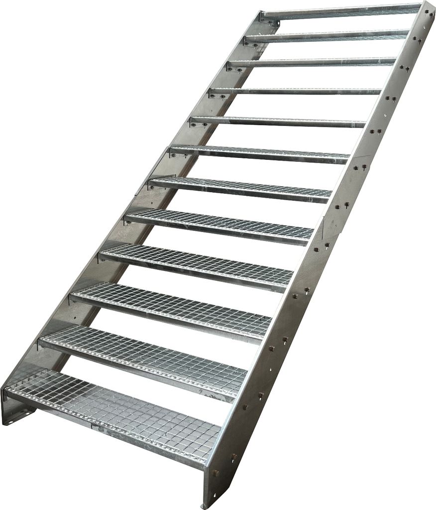 Stahl Wangentreppe Gitterroststufen 12 Stufen - Verzinkt - (B x H x T) 60 x 228 x 234 cm