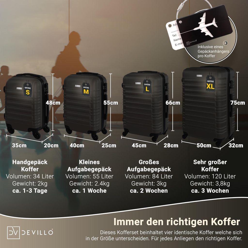 Devillo® sada kufrov 4ks. S-M-L-XL, Onyxblack - cestovný Obrázok produktu 6