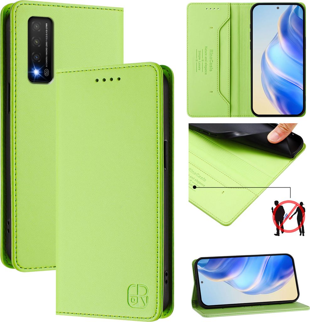 Lederhülle für TCL 20R Hülle Flip Brieftasche Kartenfächern Ständer Schutzhülle Grün