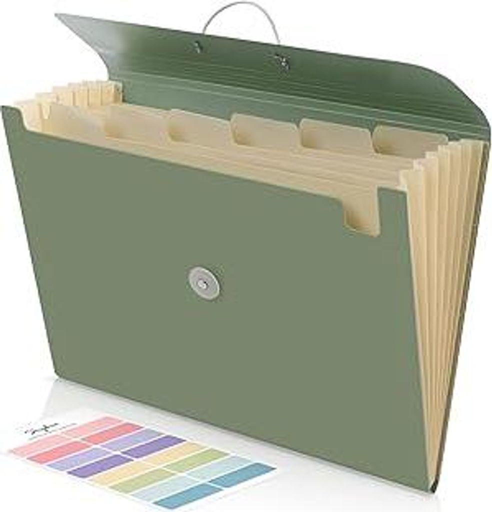 SKYDUE Dokumentenmappe A4, Fächermappe A4 Mit 7 Fächern & Gummizug, Mappe/Ordner/Ordnungsmappe/Folder Für Für Büro, Schule & Zuhause(MoosGrün)