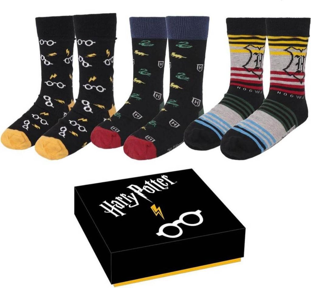 HP Hogwarts Motiv Socken 3er-Set 35-41 Harry Potter Motivstrümpfe