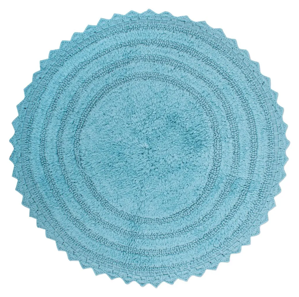 Sortie de bain ronde bleu camée 70 cm réversible pour salle de bain