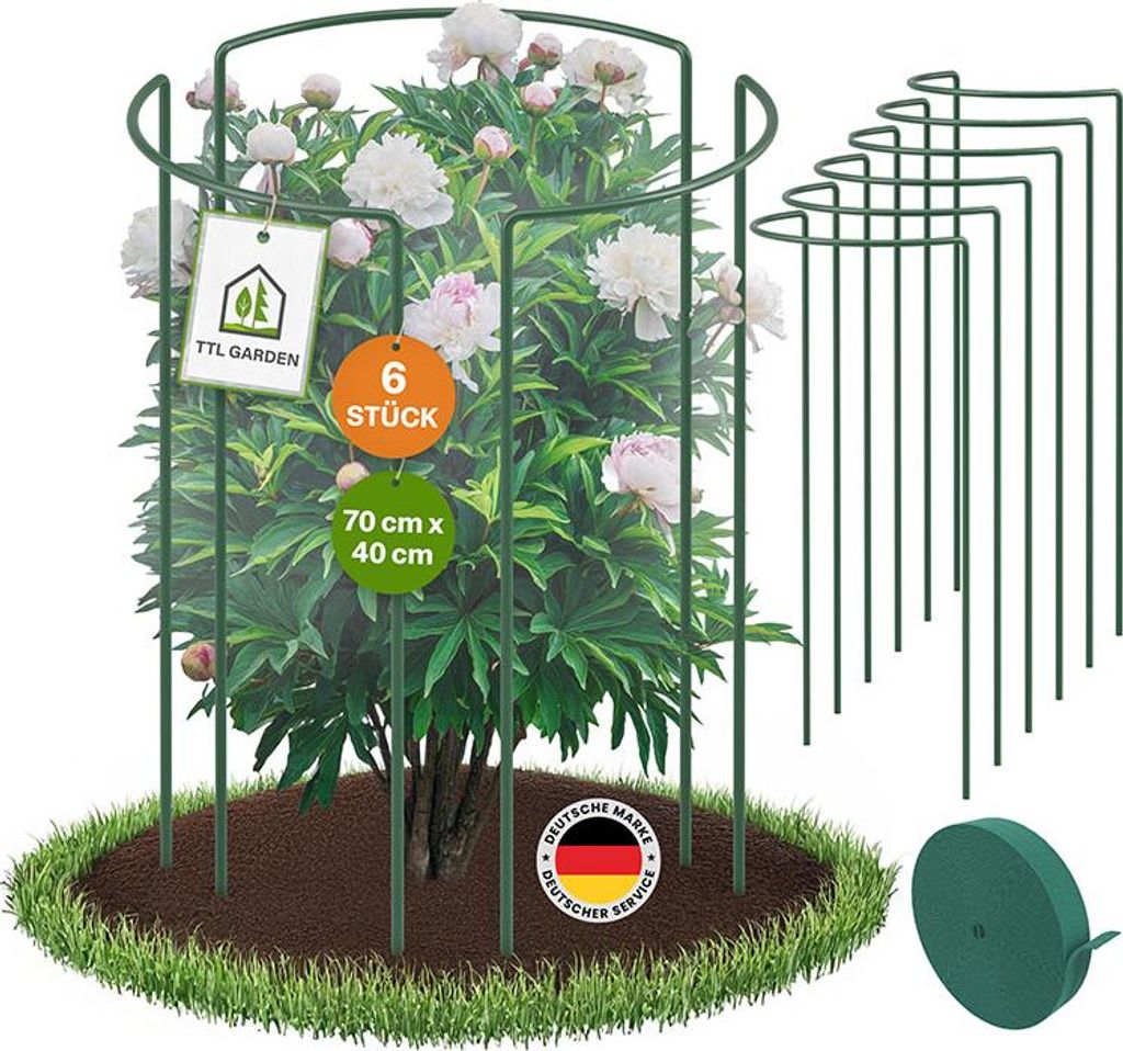 TTL GARDEN Strauchstützen 70×40 cm 6er Set inkl. Klettband Produktbild 