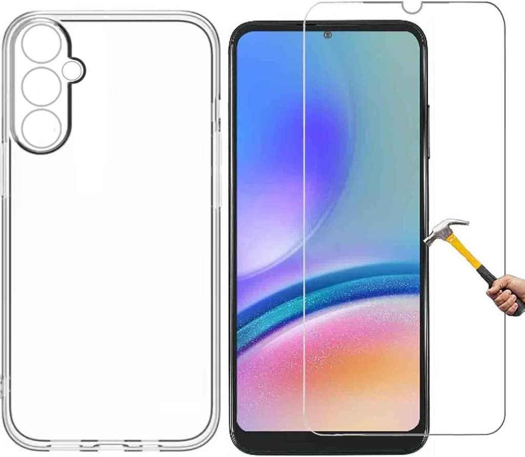 2in1 Schutzglas Schutzhülle kompatibel mit Samsung Galaxy A05s Silikon Case Panzerglas Schutz-Set Schutzhülle TPU Hülle transparent Flexibel Cover