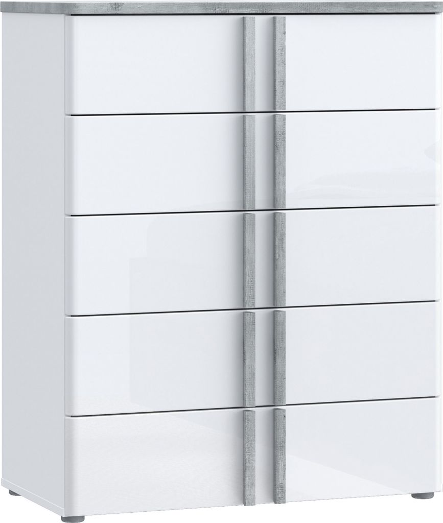 Furniture24 Kommode 80.7 X 100 X 42 Cm Buganvilla Bgvk212-M765 Mit 5 Schubladen Hochglanz Mdf