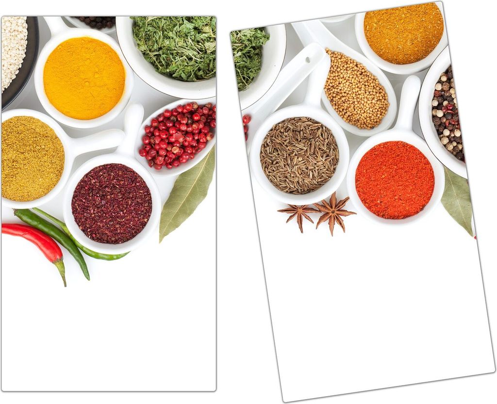 Spritzschutz Herdabdeckplatte Schneidebrett aus Glas Verschiedene Gewürze digital 2-Teilig (60x52cm)