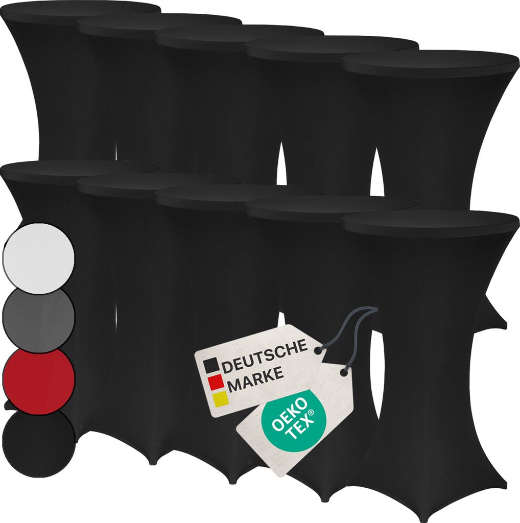 NYVI Stehtischhusse NYVIGala Schwarz Ø 60-65 cm - 10er Set - Elastische Premium Stretchhussen für gängige Bistrotische & Stehtische - Dehnbarer ...