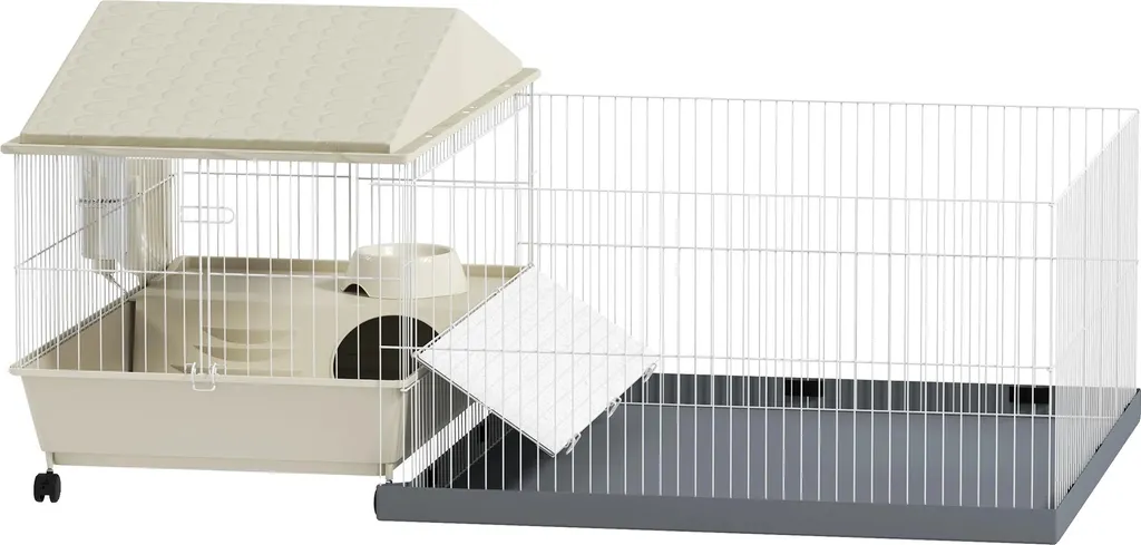 Parc rongeur en métal avec aire de jeu amovible 108x71 cm - Beige
