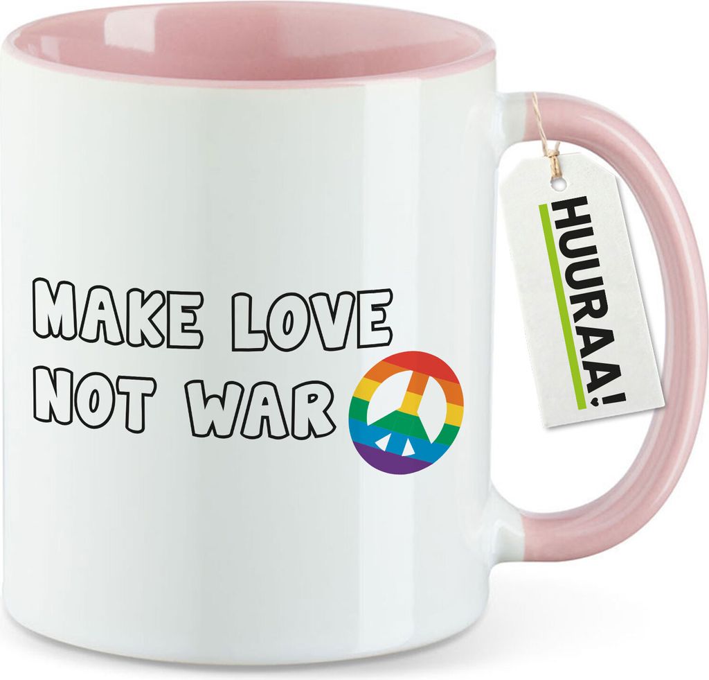 Huuraa Kaffeetasse Make Love not War 330ml Rosa Keramik Kaffeebecher Geschenkidee