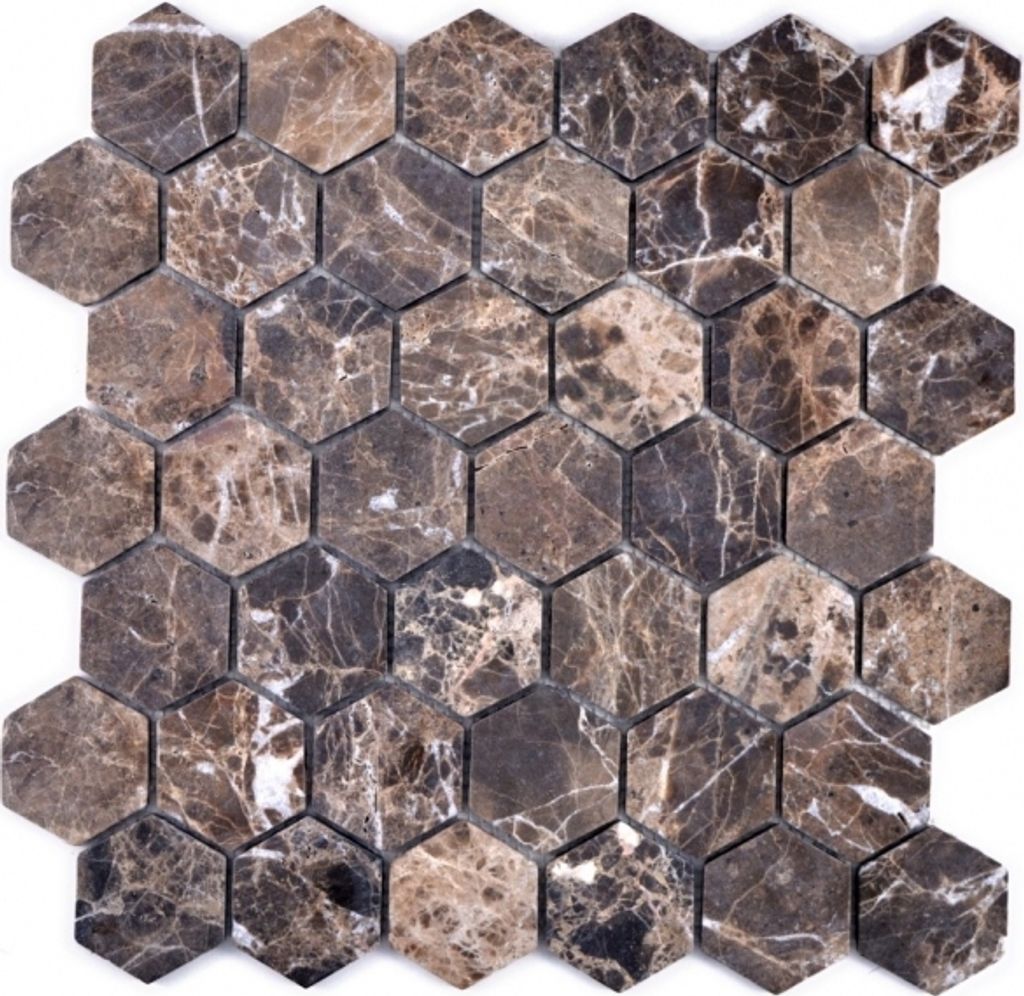 Mosaik Fliese Marmor Naturstein Hexagon Impala braun geflammt MOS42-1313