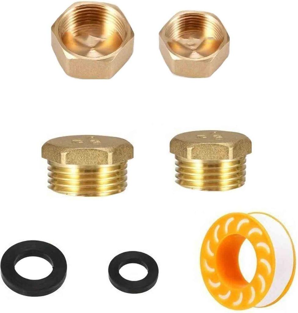 INF Messing Rohrstopfen Set - 8 Stopfen, PTFE-Band und 4 Unterlegscheiben