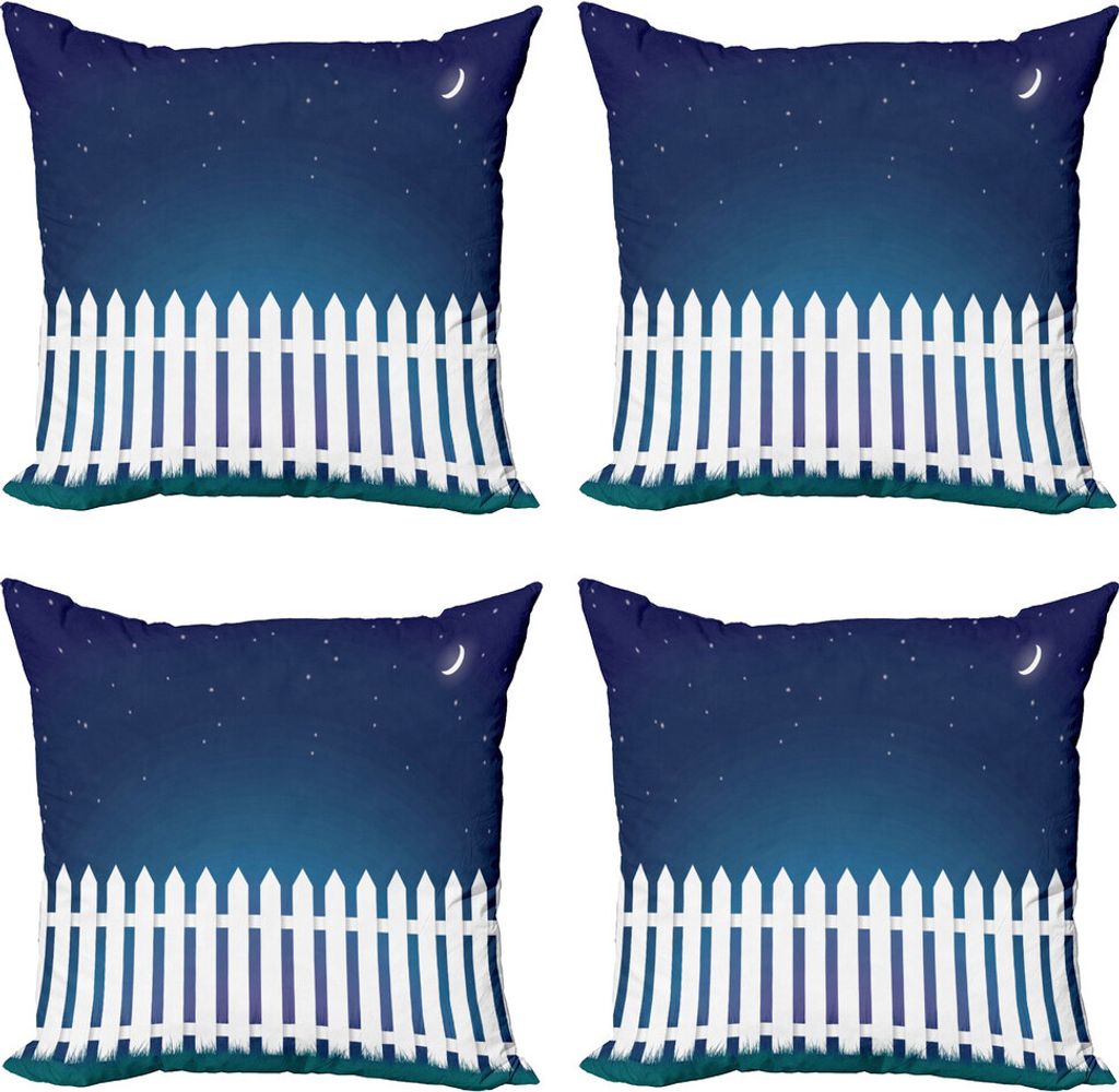 ABAKUHAUS Zaun Kissenbezug Set (4 Stück), Sternennacht mit Crescent, Moderner Doppelseitiger Digitaldruck, 40 cm x 40 cm, Petrol Blau Indigo Weiß