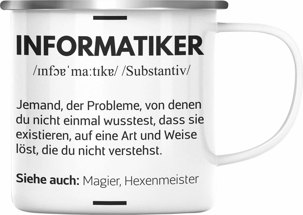 Trendation - Informatiker Emaille Tasse Geschenk Programmierer Gadget Lustig Geschenkidee Männer Zubehör Informatiklehrer IT (Silber)