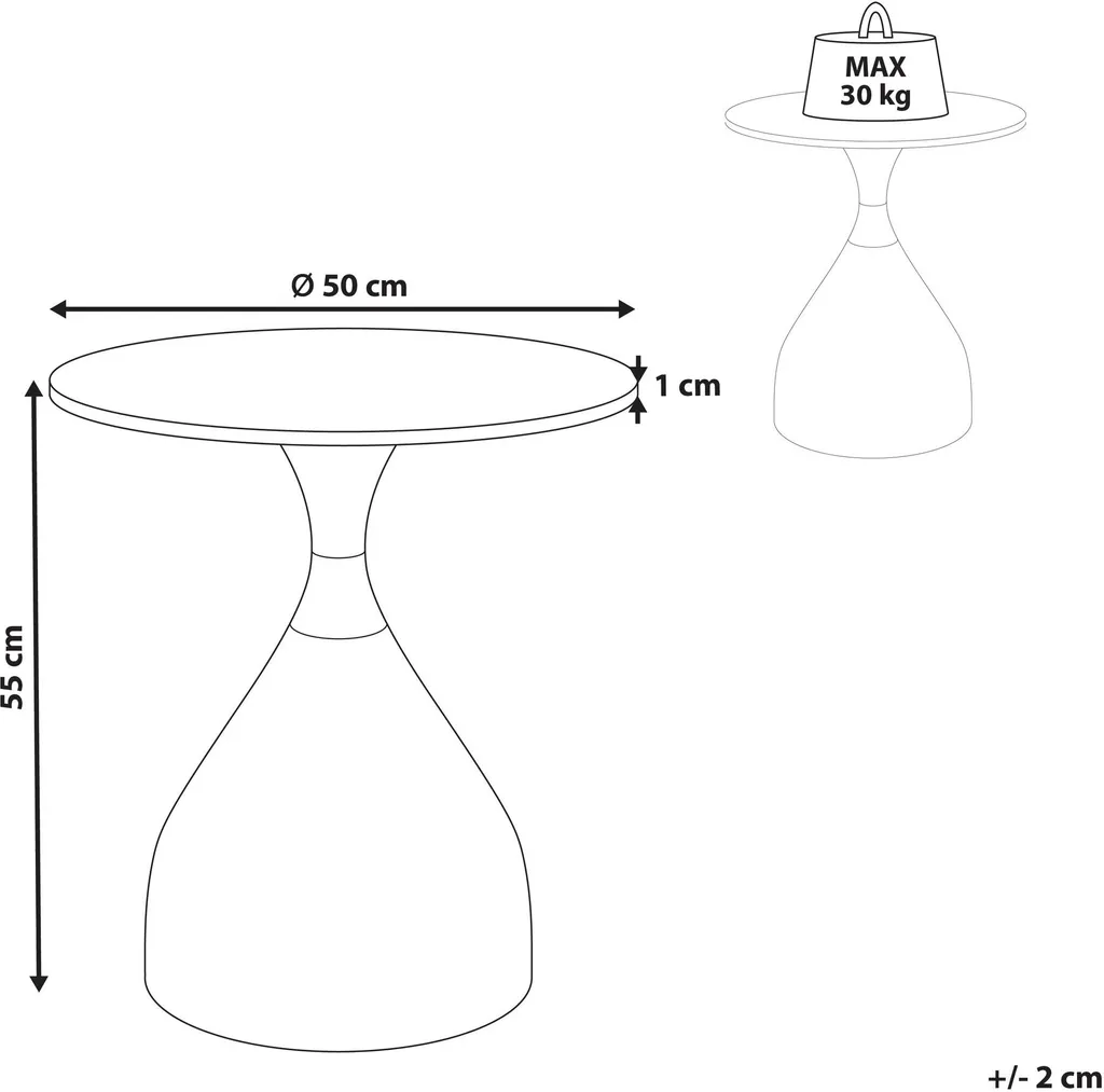 Beliani Table d'Appoint en Pierre Blanche et Métal Noir Ø 50 cm - 3