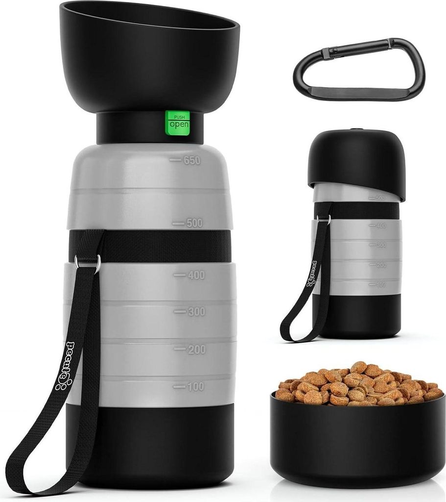 Pecute borraccia per cani 650ml con contenitore per Immagine del prodotto 