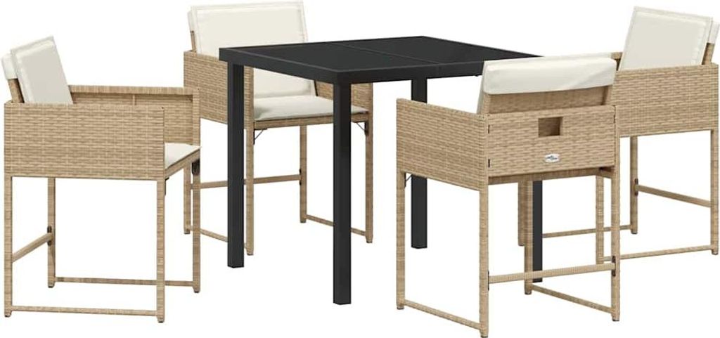 "im Sonderangebot" Garten Essgruppe - elegantes Design - Sitzgruppe/Tisch+ Stuhl - 5 pcs Beige Poly-Rattan - Terassenmöbel DEMöbel495500
