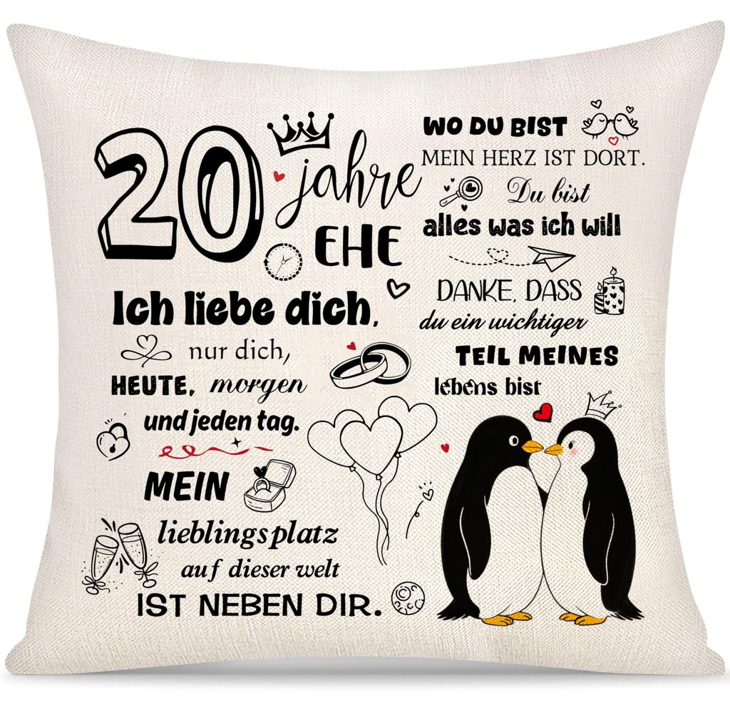 Kissenbezug als Geschenk zum 20. Hochzeitstag, für Frauen und Männer, Jahrestag, Valentinstag, für Ehefrau, Ehemann, Mutter, Freunde, Geburtstag