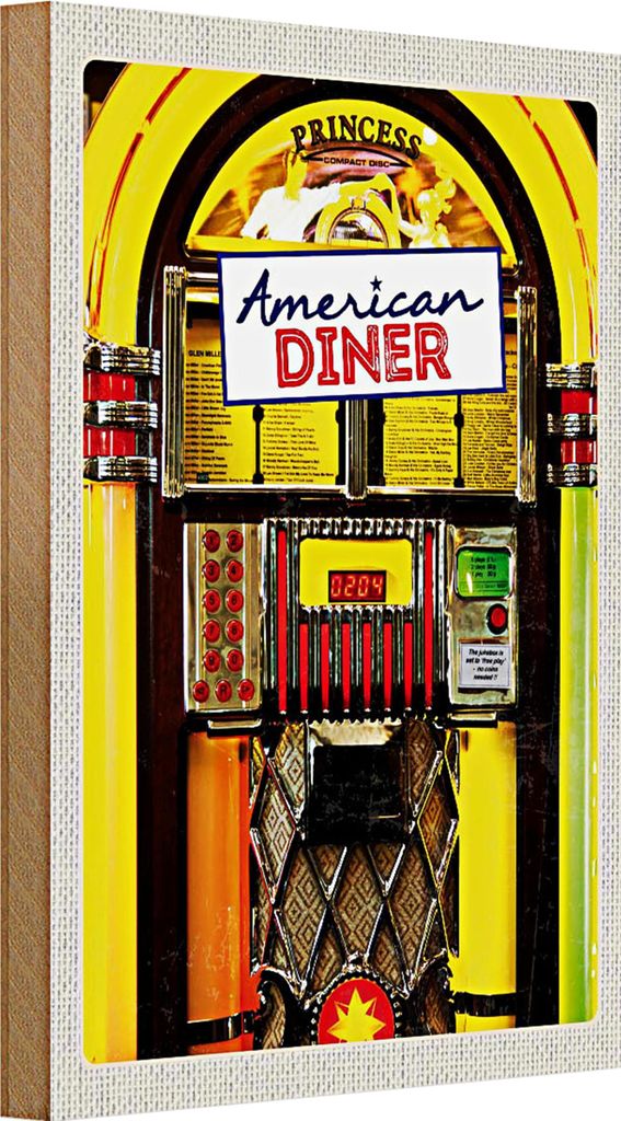 Holzschild Reise 20x30cm Amerika USA Musikbox Diner tanzen