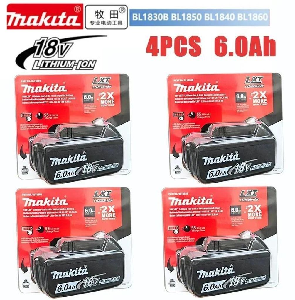 BL1860 Akku - 18V Li-Ion - 6,0Ah 6000mAh - 4er Pack - LED-Anzeige - 18650-Zellen - Orange