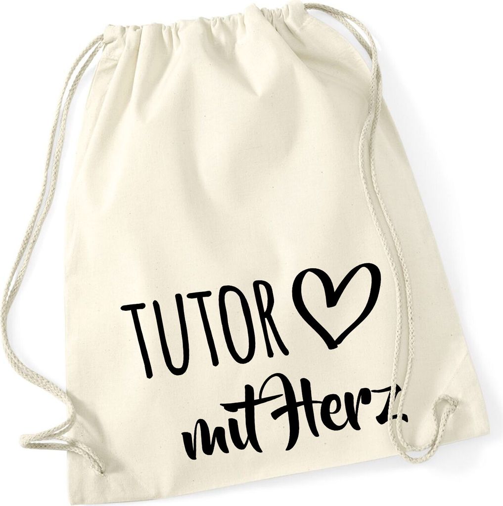 Huuraa Turnbeutel Tutor mit Herz 12 Liter Natural Baumwolle Rucksack Geschenkidee