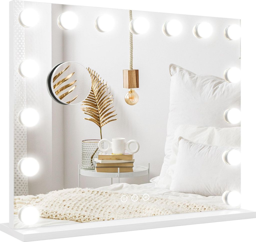 LED-Kosmetikspiegel, 3 Lichtmodi, dimmbar, Touch-Steuerung, USB, 58x48cm, Weiß