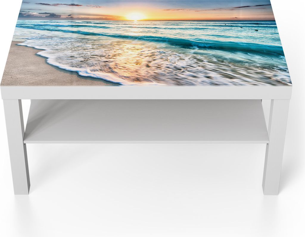 DEQORI Couchtisch 90x55 cm Weiß 'Küste im Morgenlicht' Glas Beistelltisch Glastisch modern