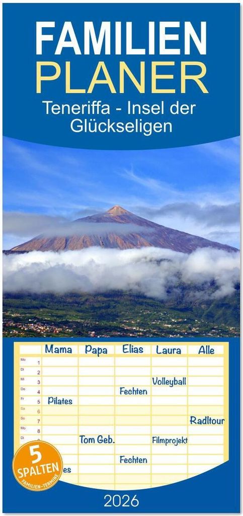 Familienplaner 2026 - Teneriffa - Insel der Glückseligen mit 5 Spalten (Wandkalender, 21 x 45 cm) CALVENDO
