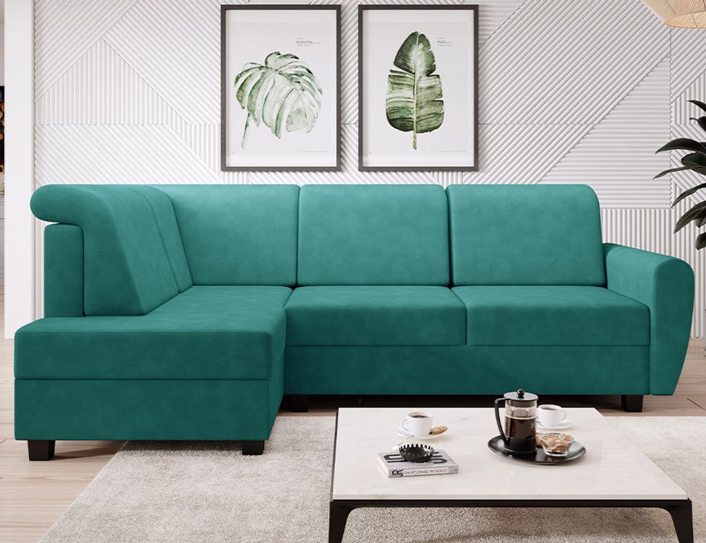 Easy4You Ecksofa MILO L-Form Türkis – 235x90x157 cm - Schlafsofa mit Bettkasten und Schlaffunktion - Eckcouch mit Stauraum – Links – Stoff S...