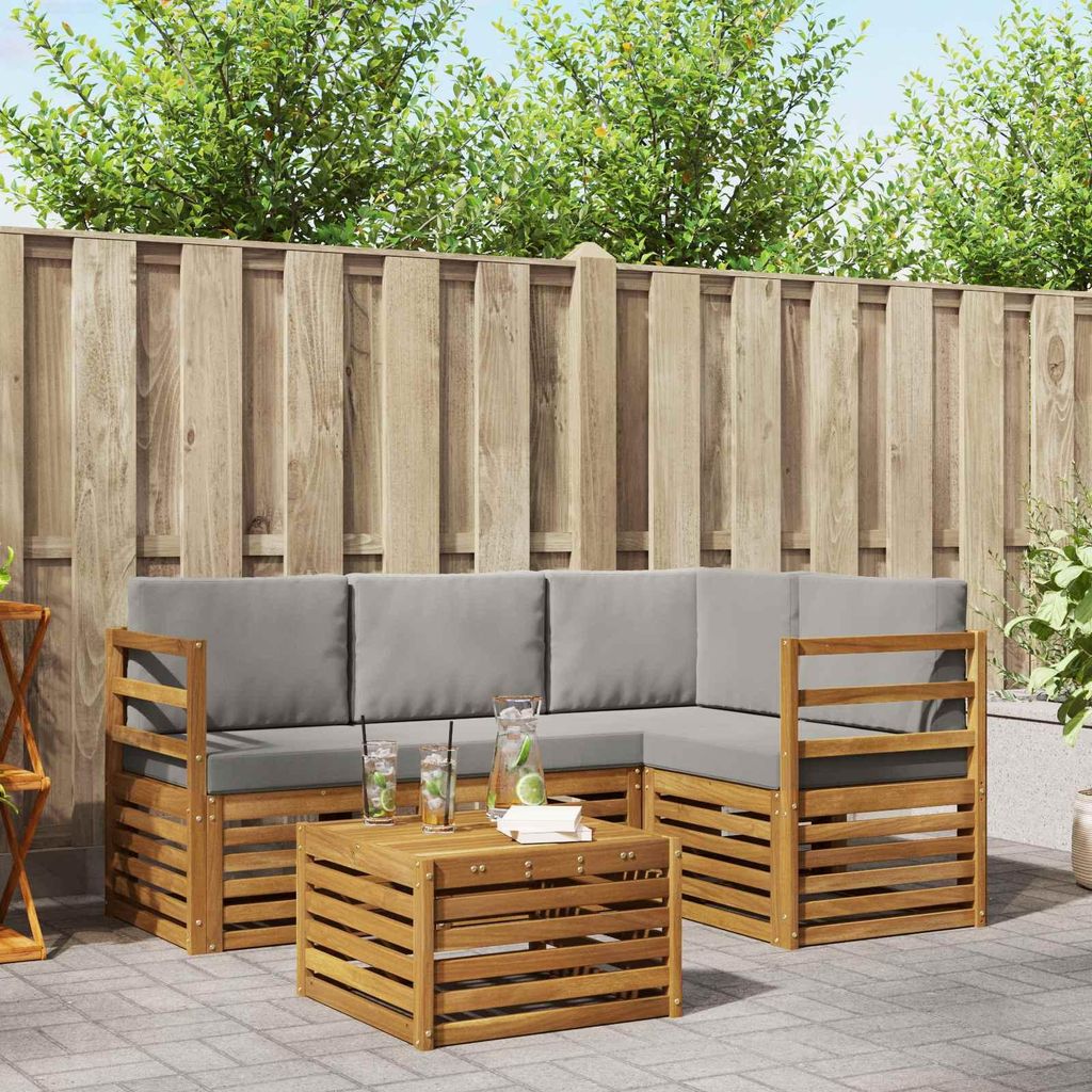 "Neues Produkt" Sofagarnituren - CLORIS - Terrassen-Sofa - 5 pcs - Natürlich und Hellgrau Massivholz Akazie - Modern Gartensofas V1904