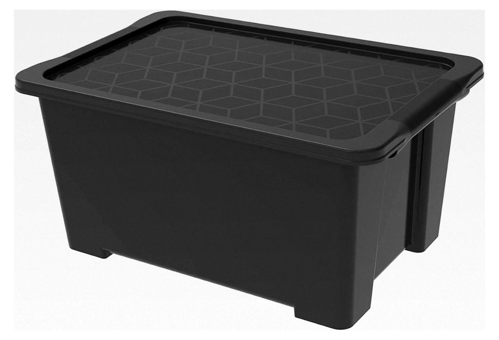 Aufbewahrungsbox 44l mit Deckel, Kunststoff (PP recycelt), schwarz, 44l (58,5 x 39,0 x 27,9 cm)