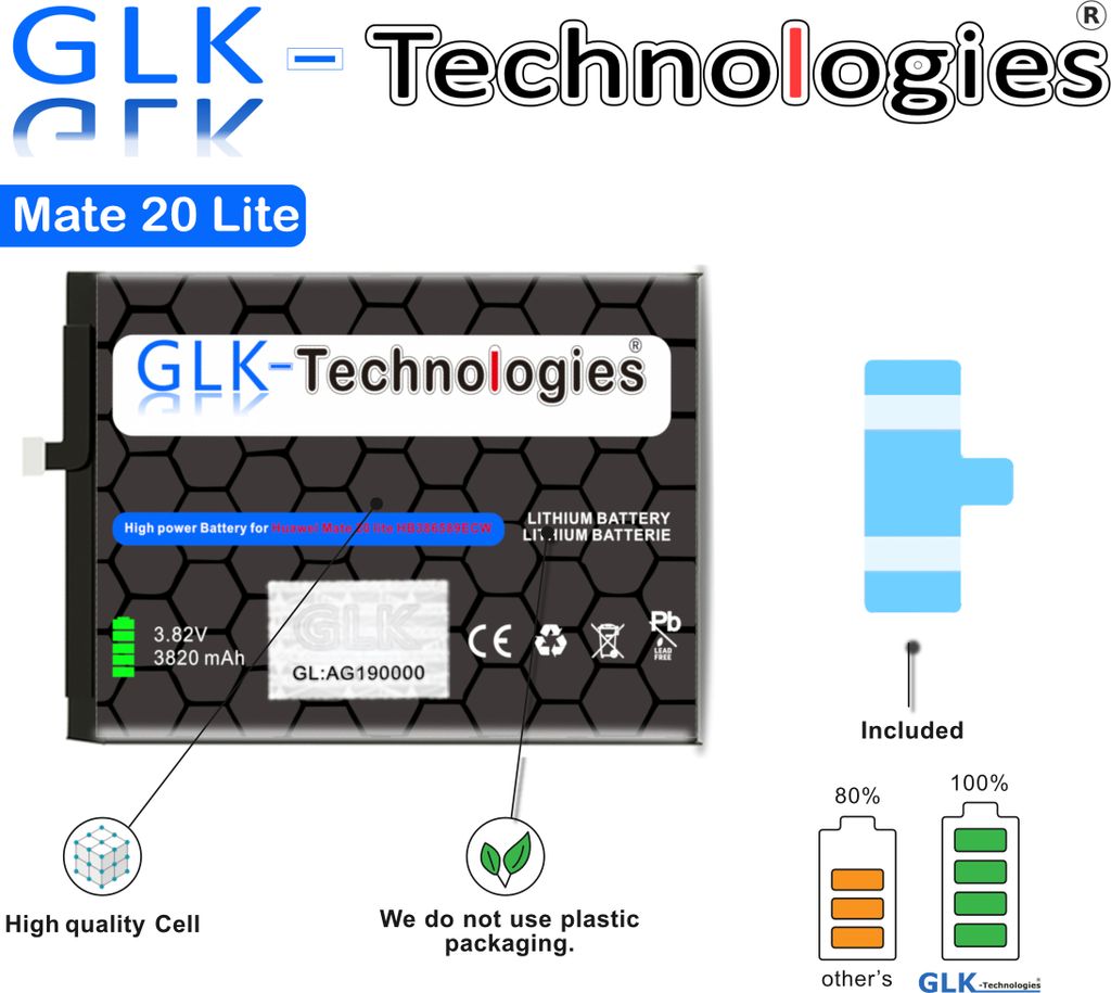 GLK Huawei Akku HB386589ECW Mate 20 Lite Nova 3 P10 Plus PRO Ohne Set