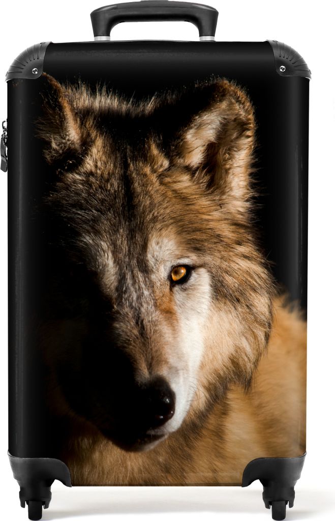 NoBoringSuitcases.com Koffer Handgepäck Trolley Rollkoffer Kleine Reisekoffer mit 4 Rollen - Wolf - Tiere - Schwarz - Porträt - Cabin Size < 55...
