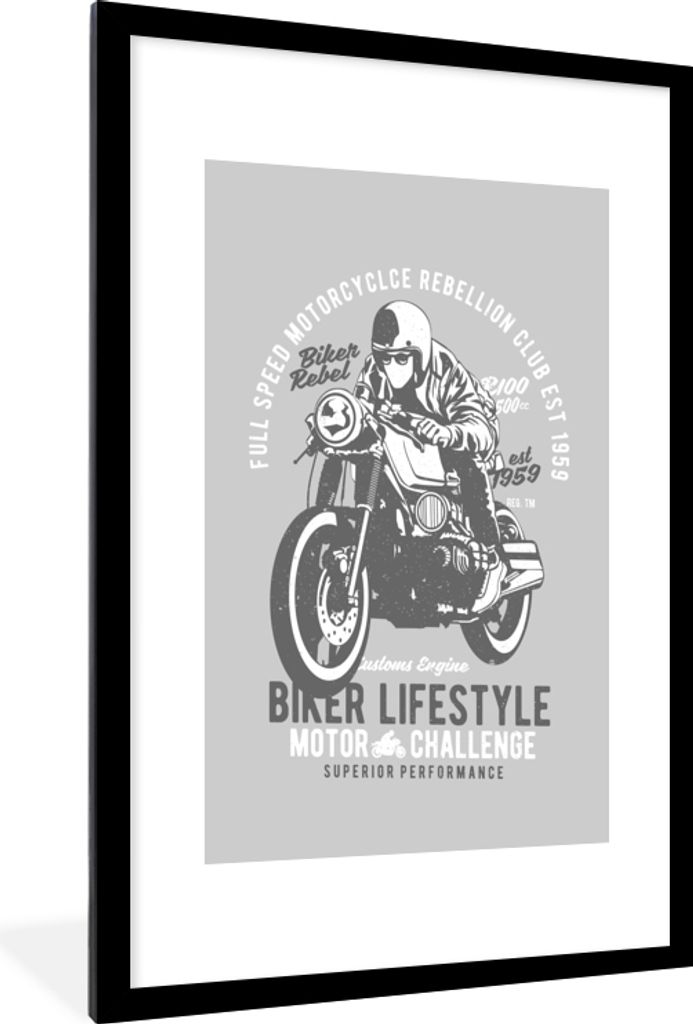 MuchoWow MuchoWow Gerahmtes Poster Mancave - Motor - Grau - Vintage 60x90 cm - Poster mit zchwarzem Bilderrahmen - Dekoration - Wandposter Wohn...
