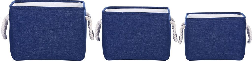 BELIANI Aufbewahrungskorb 3er Set Marineblau Stoff Rechteckig Handgemacht mit Griffen aus Baumwolle Modern Accessoires Deko Bad Schlafzimmer Wohnzi...