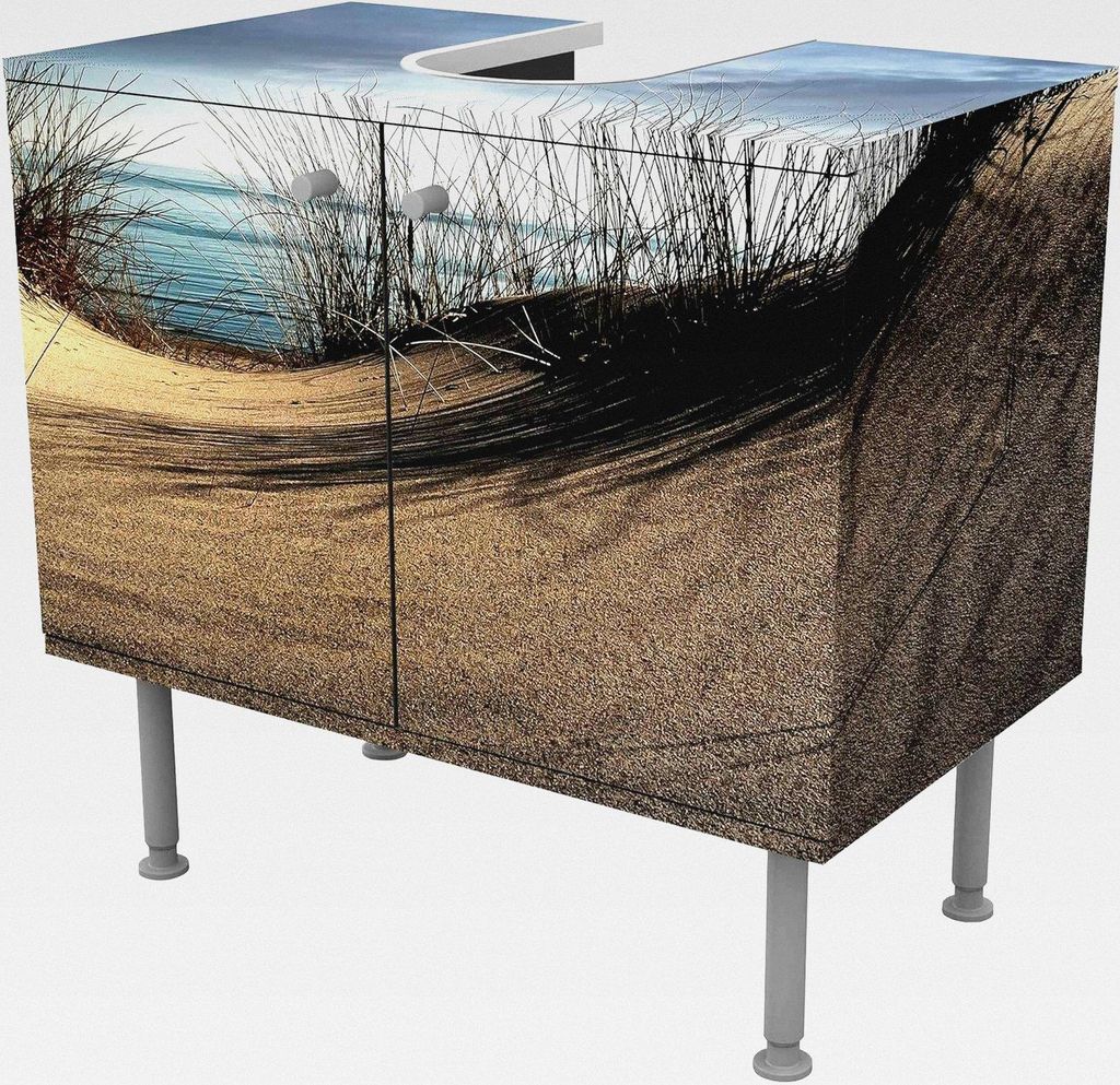 Waschbeckenunterschrank 2 Türen Natur höhenverstellbar mit Füßen - 60er Breite - Dünen Modern Unterschrank beige Bad Gäste WC Möbel mit Moti...