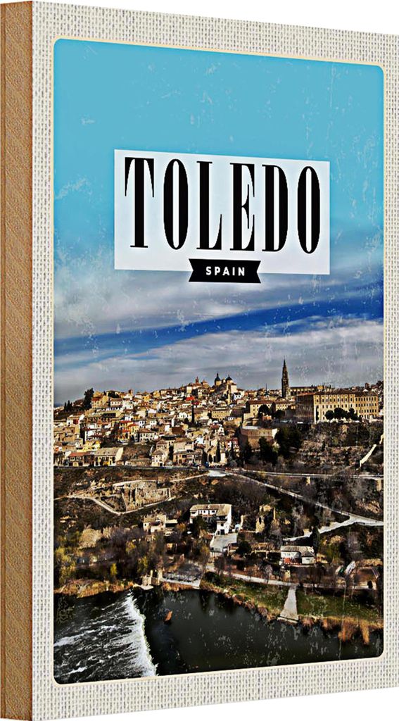 Holzschild Reise 20x30cm Toledo Spain Panorama Stadt Urlaub