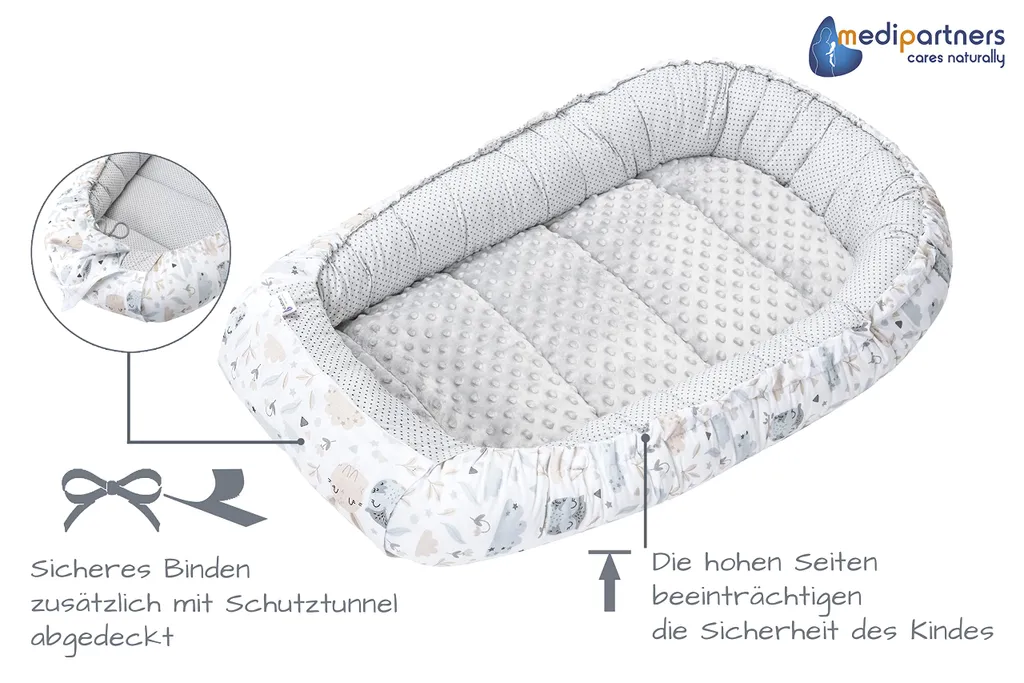 Cocon bébé réversible minky gris et coton doux, format 100 x 60 cm - 8