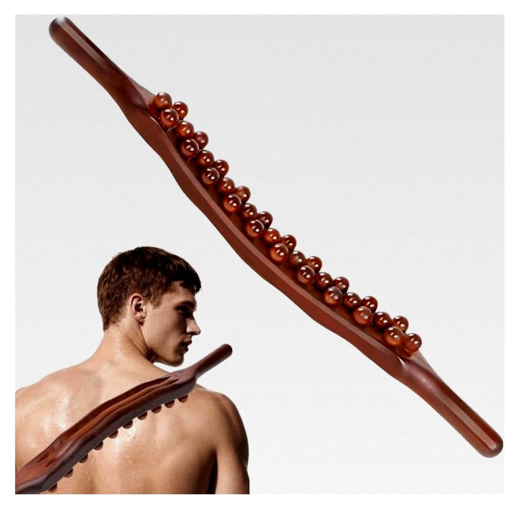 Gua Sha Stick mit 31 Holzmassageperlen, Ganzkörper-Scraping-Stick, Holzmassagewerkzeug für Lymphdrainage und Muskelentspannung, ergonomisches Des...