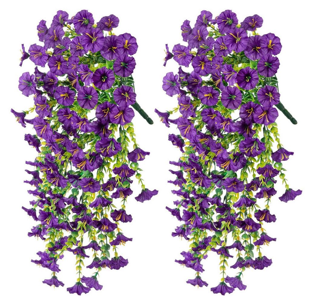 Künstliche Blumen für den Außenbereich, künstliche Hänge-Prunkwinden mit Eukalyptusblättern, UV-beständige künstliche Petunien-Ranken für ...