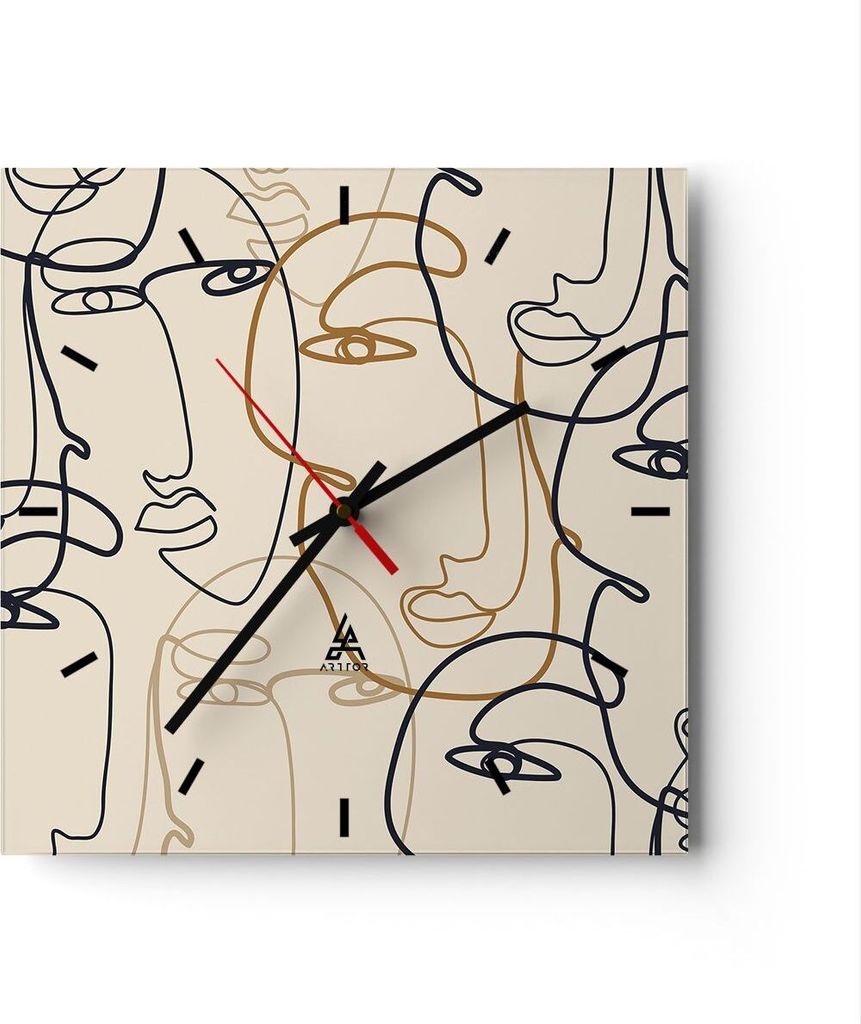 Wanduhr - Quadrat - Glasuhr - Frau Gesicht Linie - 40x40cm - Schleichendes Uhrwerk - Lautlos - zum Aufhängen bereit - Dekoration Modern - Wanddeko...