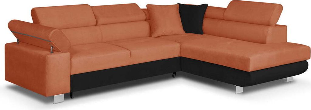 Ecksofa mit Schlaffunktion, CREDO Wellenfedern, rechts - Orange/Schwarz