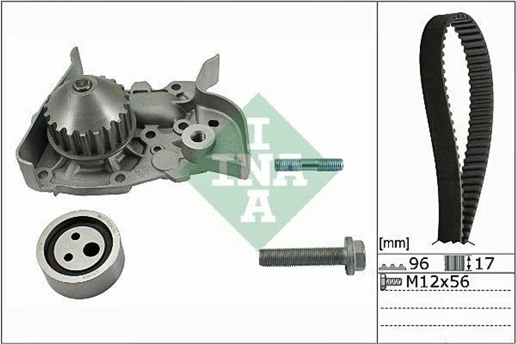 Kit courroie distribution + pompe à eau INA pour entretien Megane et Kangoo